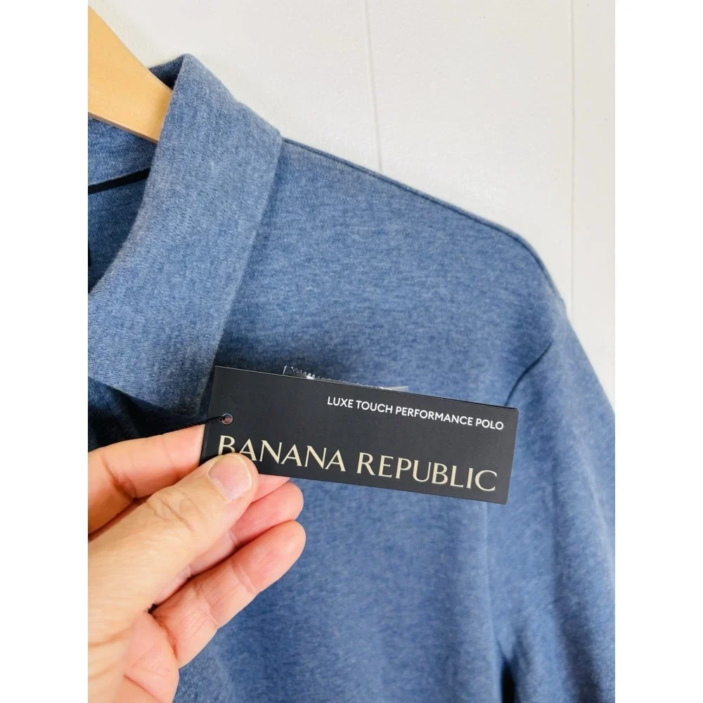 NWT Banana Republic Men's XL Luxe Touch Performance Polo Shirt Blue Cotton